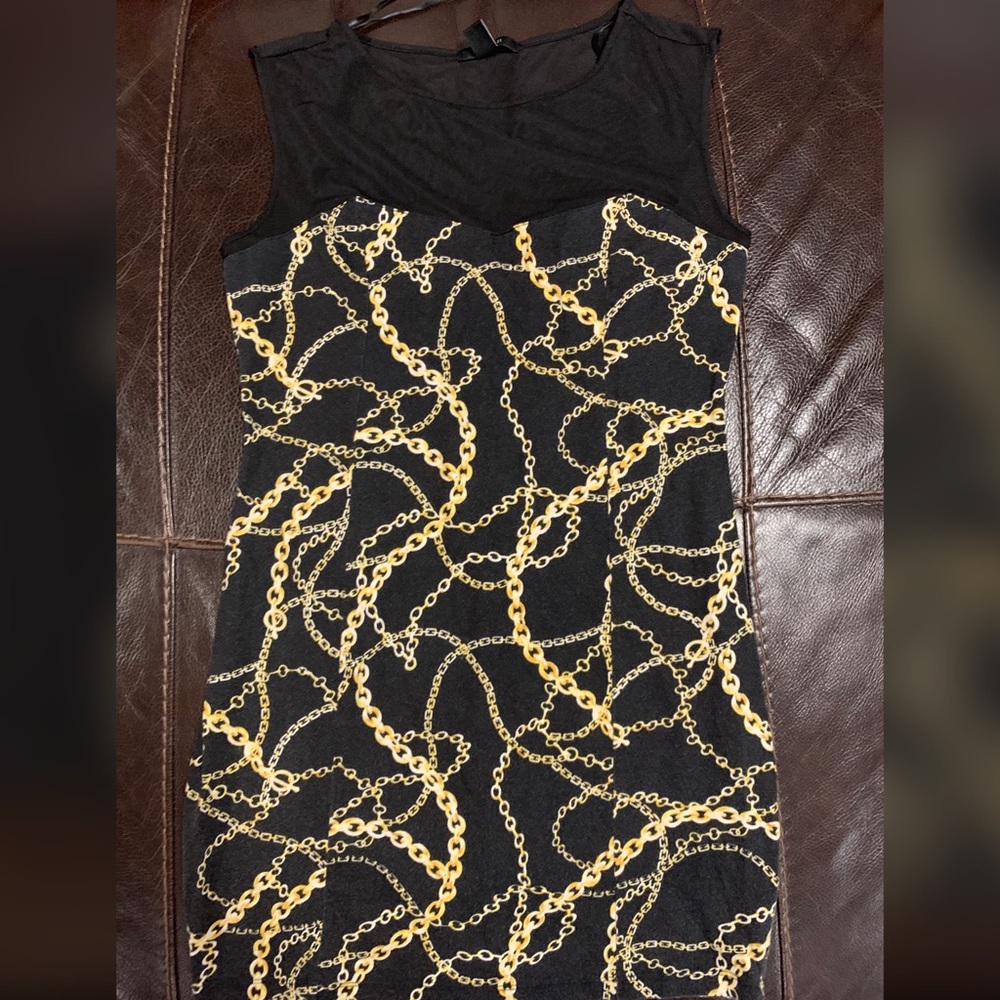 Forever 21 Black & Gold Chain Print Dress